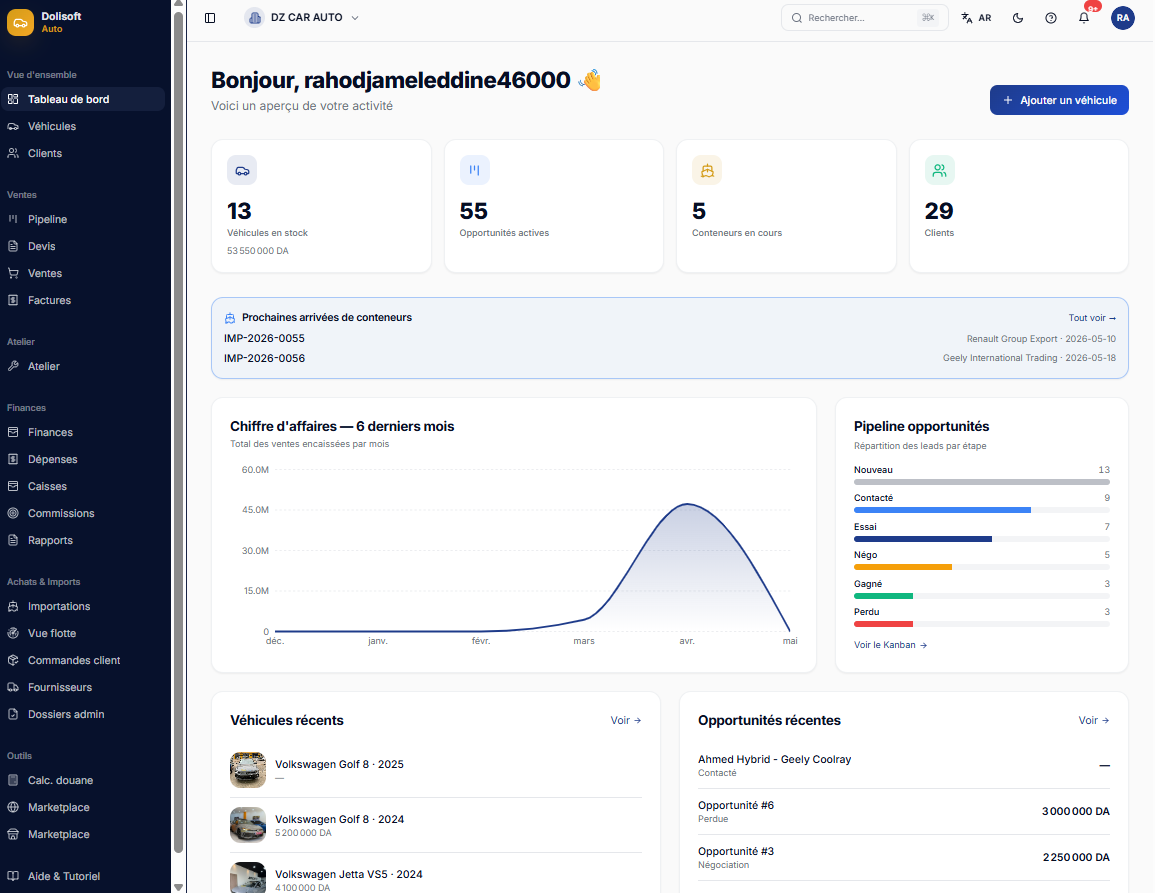 DoliSoft Auto — Le logiciel des showrooms et importateurs de véhicules en Algérie