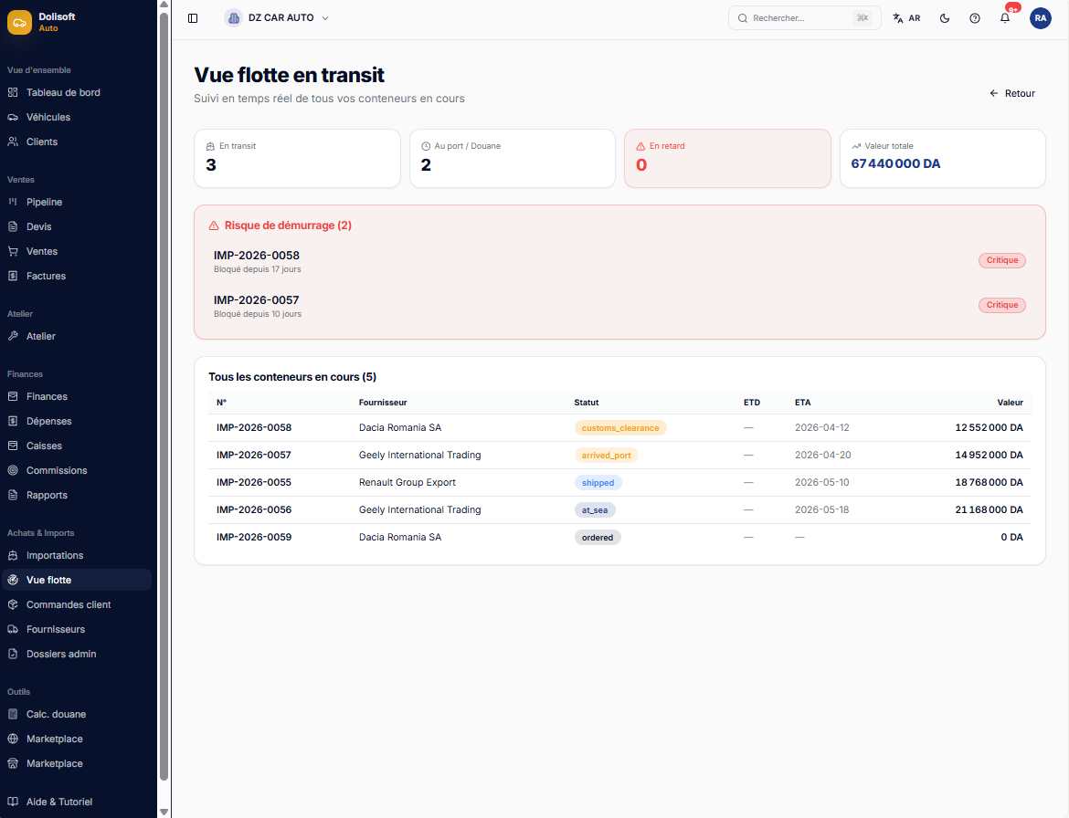 DoliSoft Auto — Le logiciel des showrooms et importateurs de véhicules en Algérie