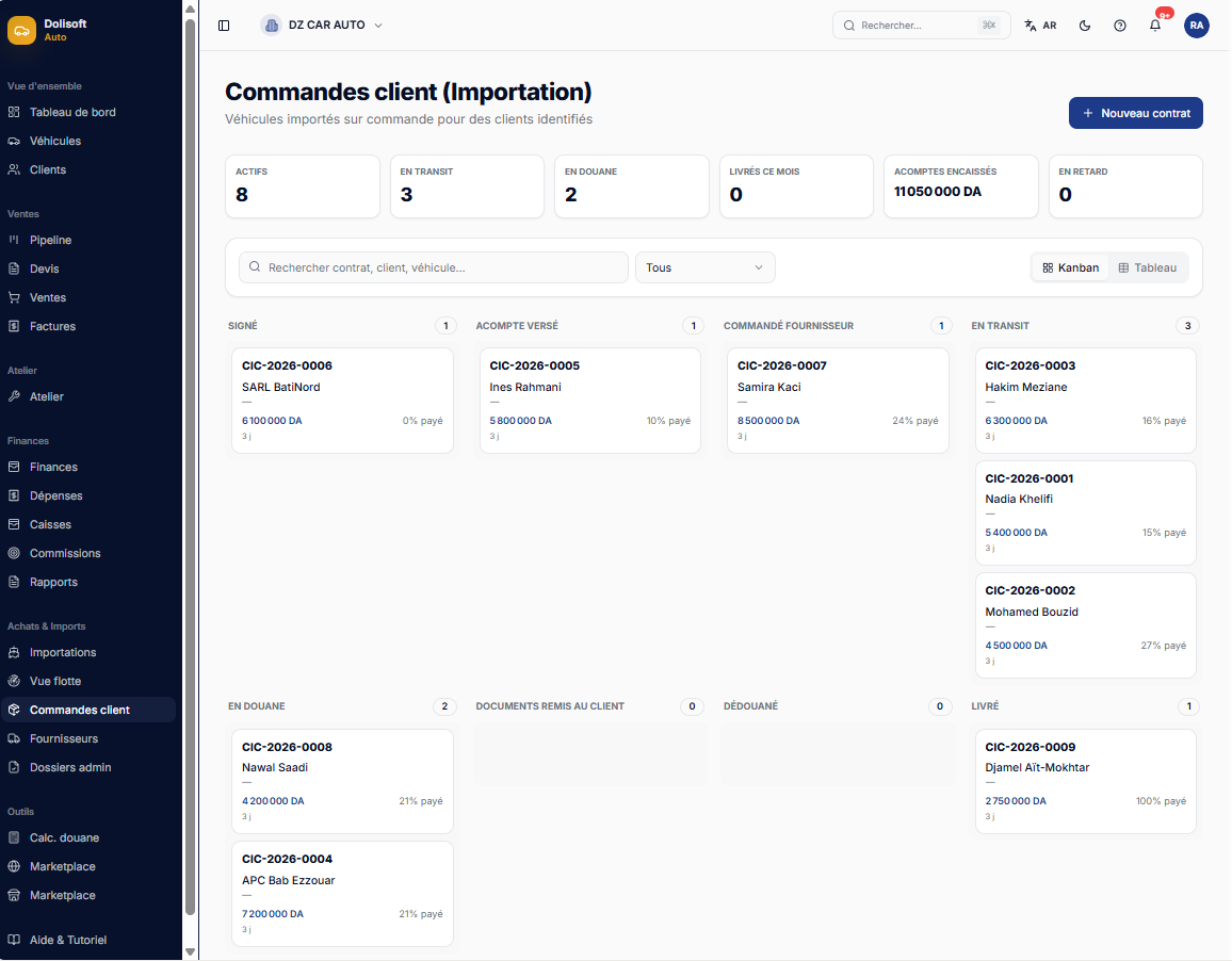 DoliSoft Auto — Le logiciel des showrooms et importateurs de véhicules en Algérie