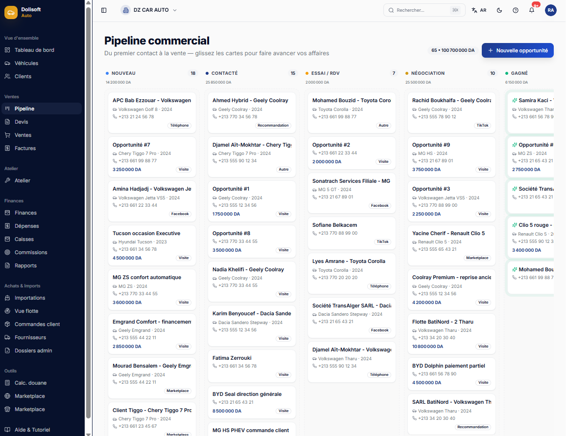 DoliSoft Auto — Le logiciel des showrooms et importateurs de véhicules en Algérie