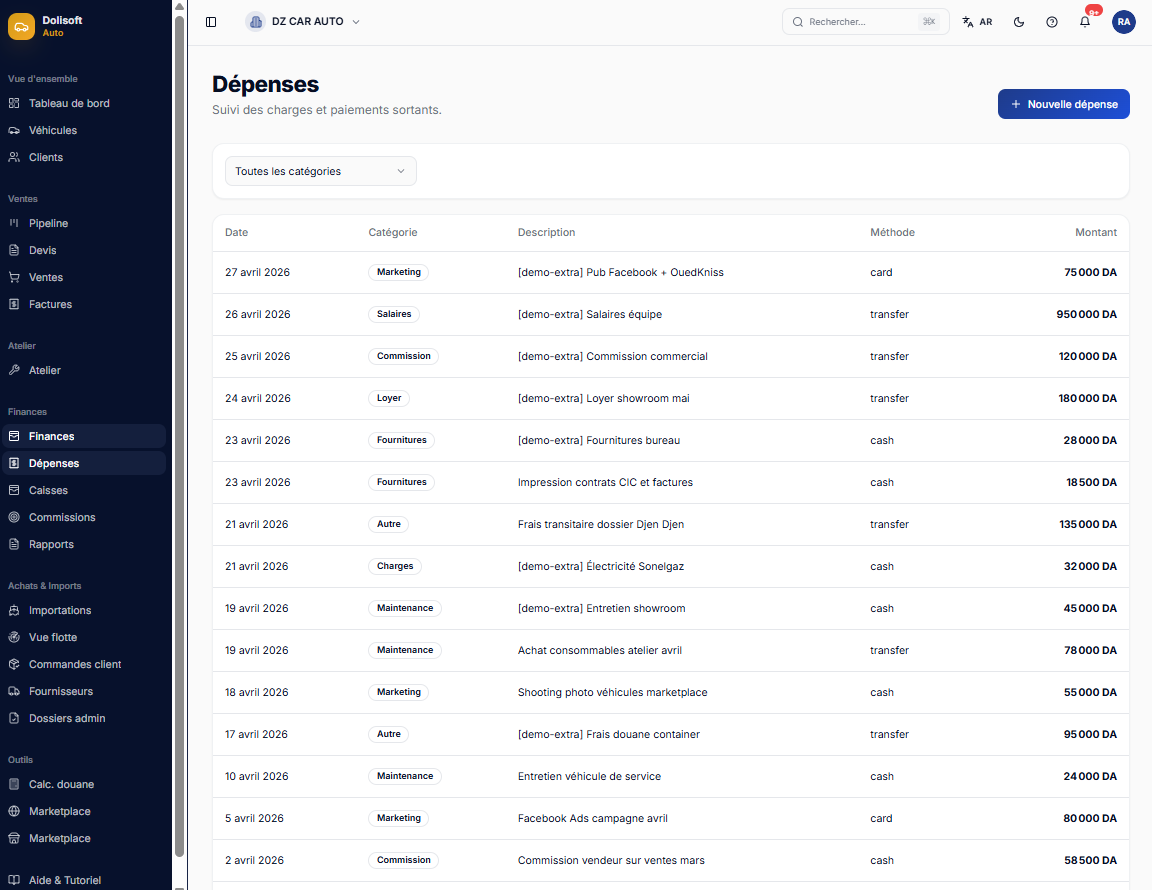 DoliSoft Auto — Le logiciel des showrooms et importateurs de véhicules en Algérie