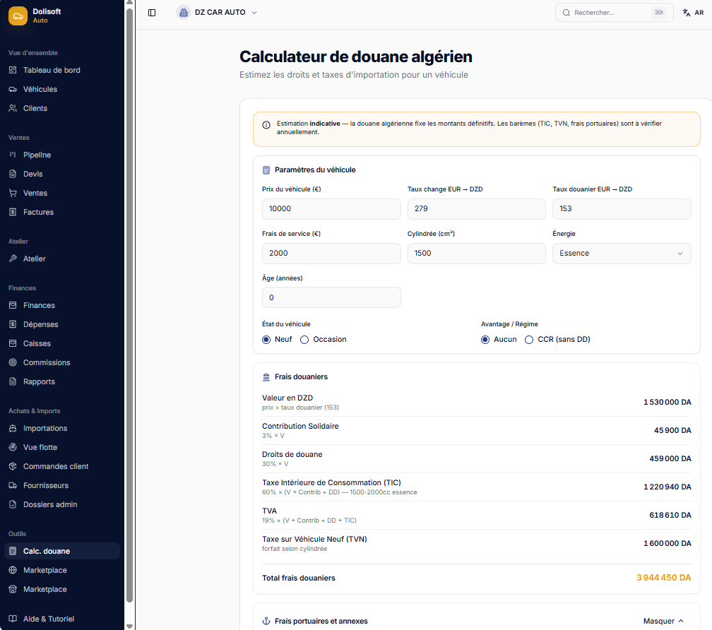 DoliSoft Auto — Le logiciel des showrooms et importateurs de véhicules en Algérie