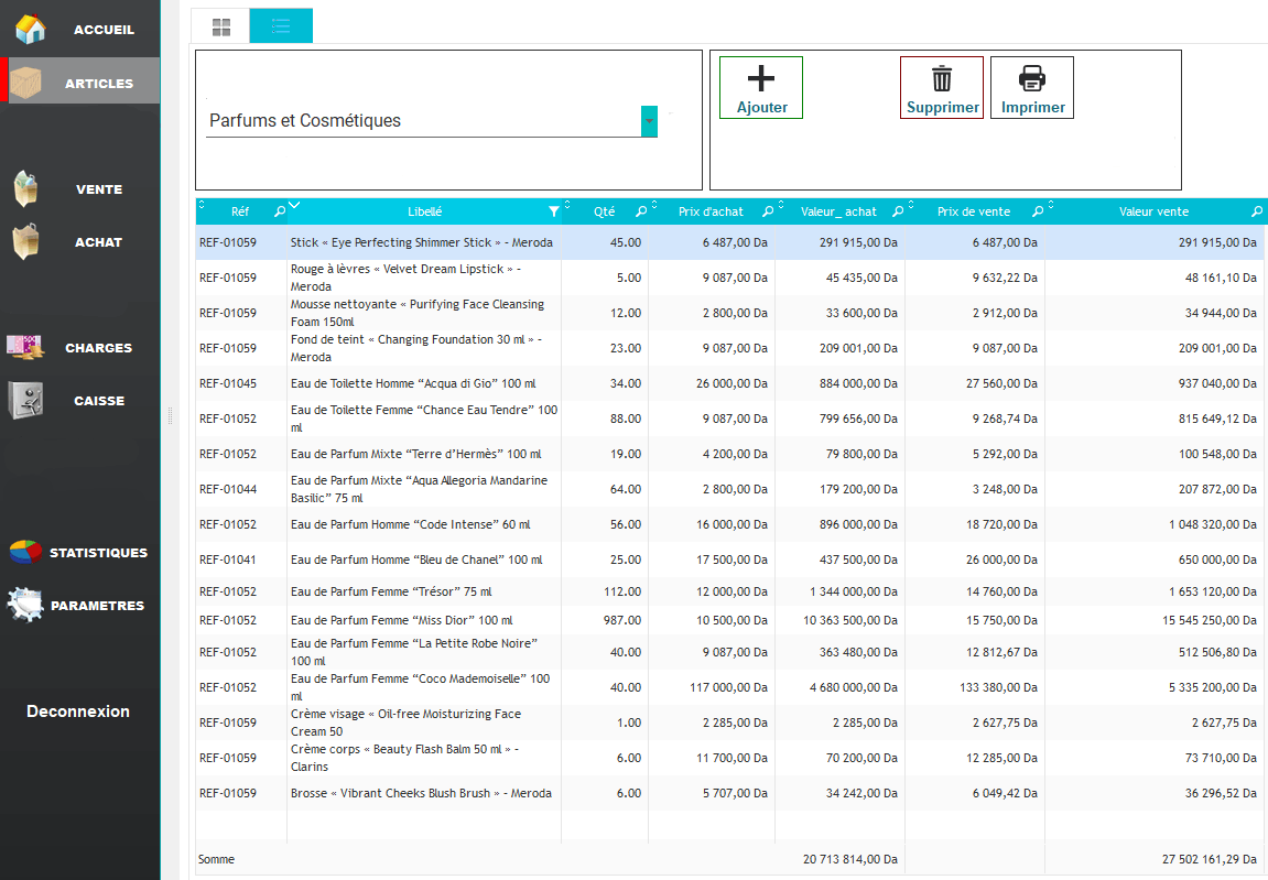 2025 البرنامج لتسيير محلات العطور ومستحضرات التجميل