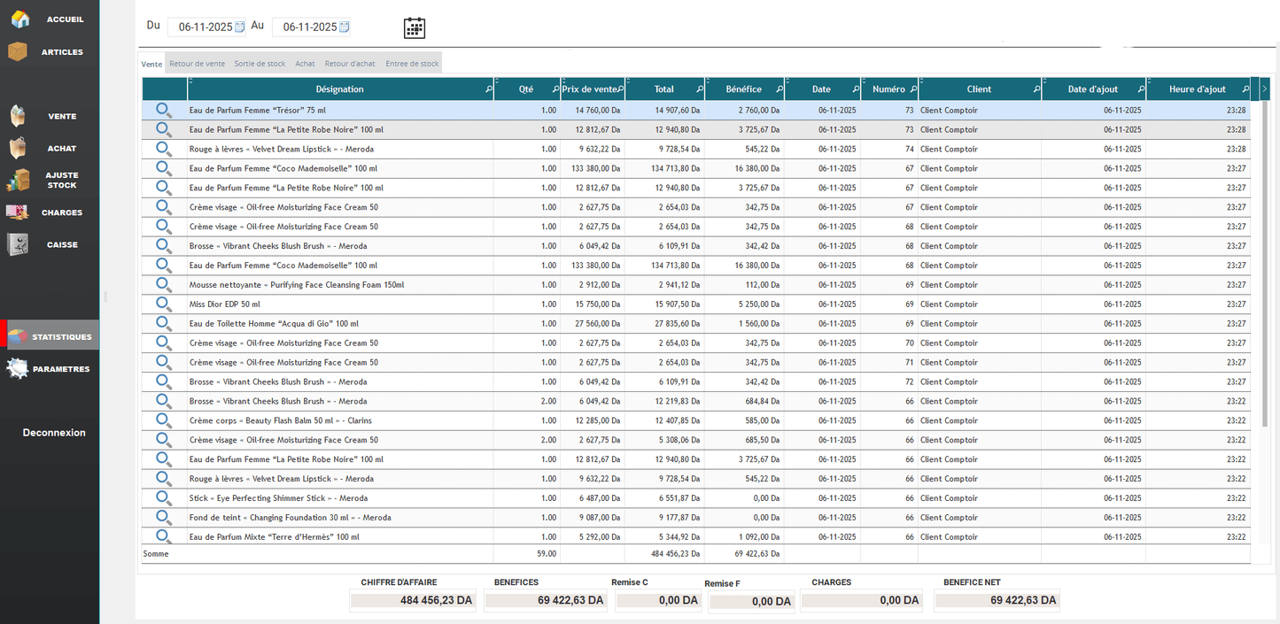 2025 البرنامج لتسيير محلات العطور ومستحضرات التجميل