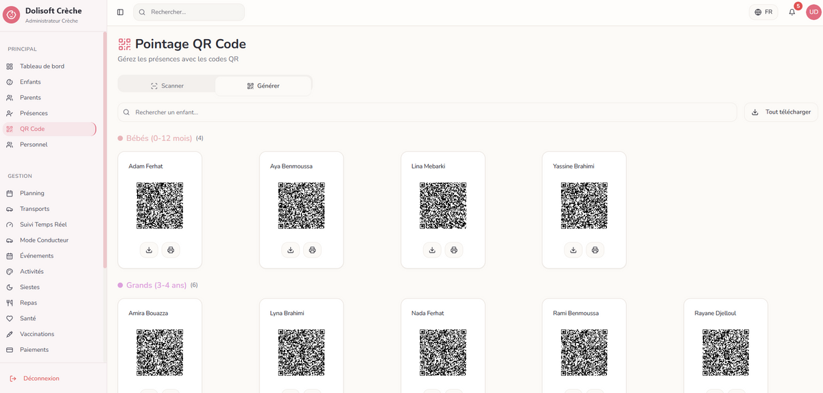 Dolisoft Crèche – pointage par QR code