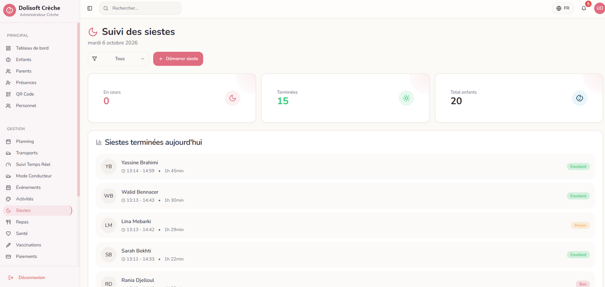 Dolisoft Crèche – suivi des siestes