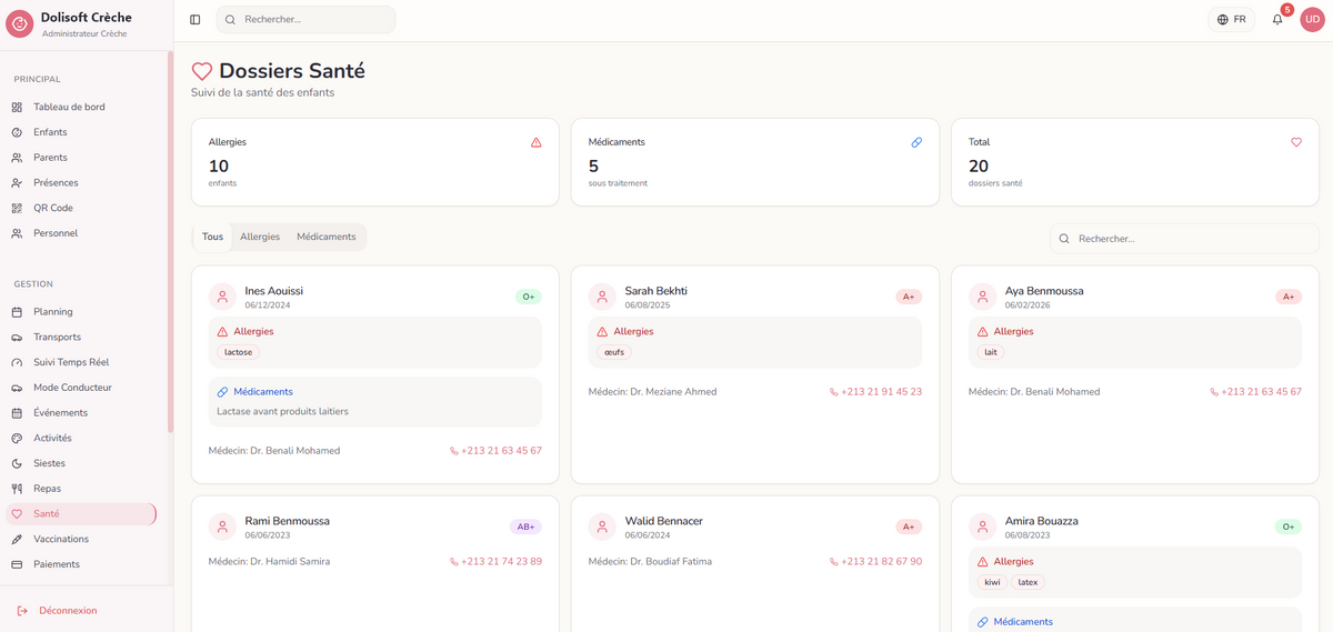 Dolisoft Crèche – dossiers santé et allergies